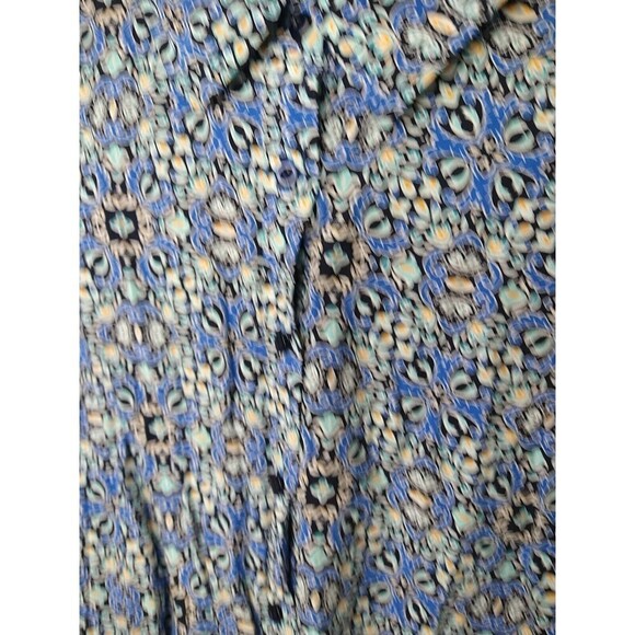 Talbots Blue Artsy Tie Collared Button Front Roll Tab Sleeve Blouse. Size MP - Picture 4 of 10